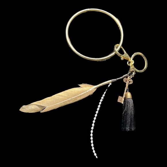 Custom Upcycled Gold + Black + White Bangle Wristlet Keychains - Picture 1 of 7